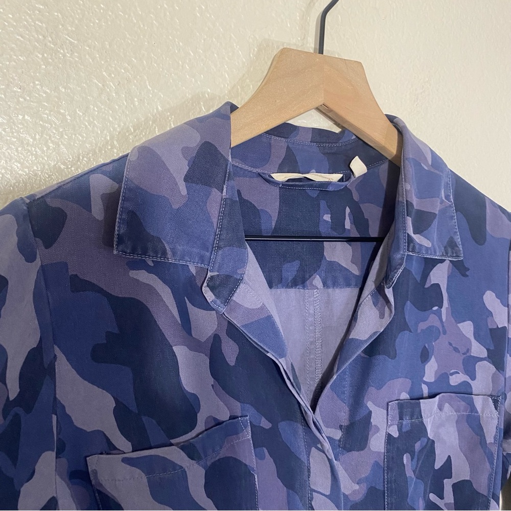 Soft Surroundings Mixed Blue Camo Button Down Belted Maxi Dress PS - Picture 6 of 11